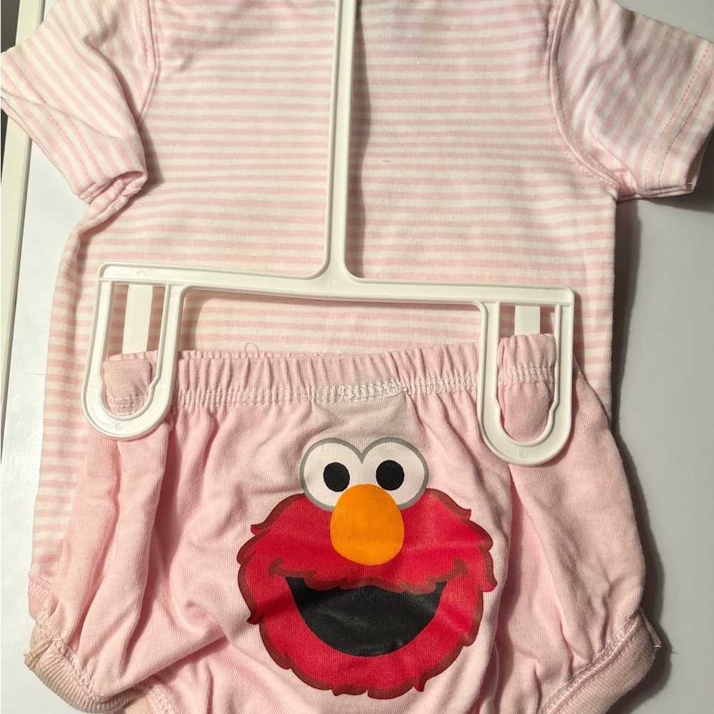 Sesame Street 2 Piece Romper Elmo Pink And White Stripes With Elmo On Bottoms - Picture 4 of 4